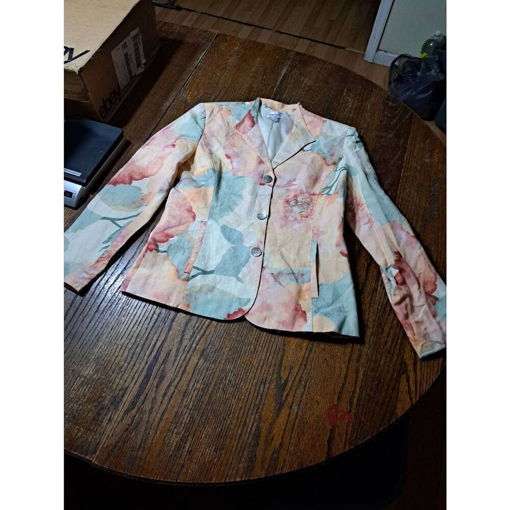 Small Size 4 Chicos 0 Long Sleeve VNeck Peach Green Cream Pink Jacket Blazer